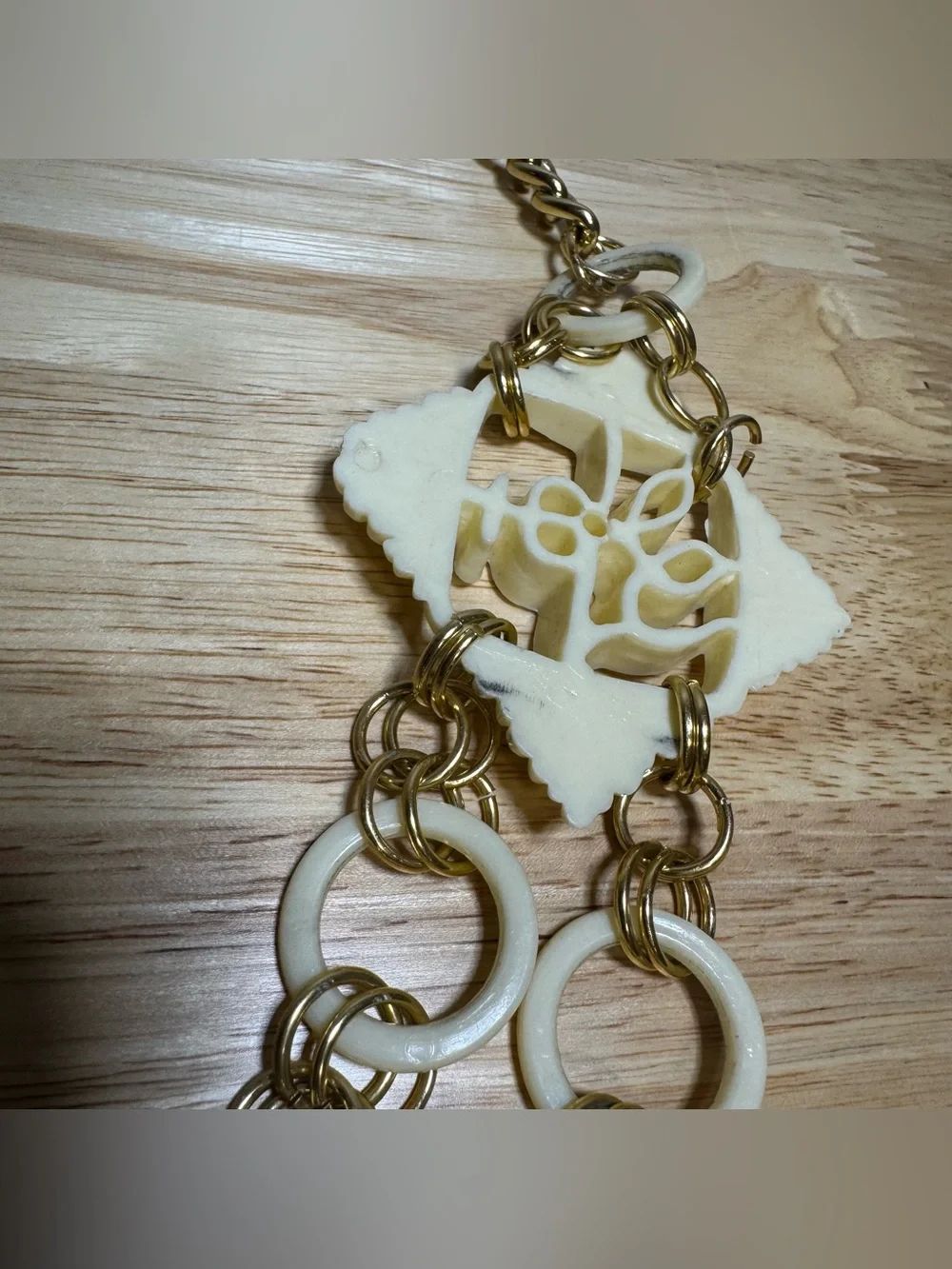 Vtg Ivory Carved Womens Gold Tone Chain Belt Coastal Regency Boho Old Money